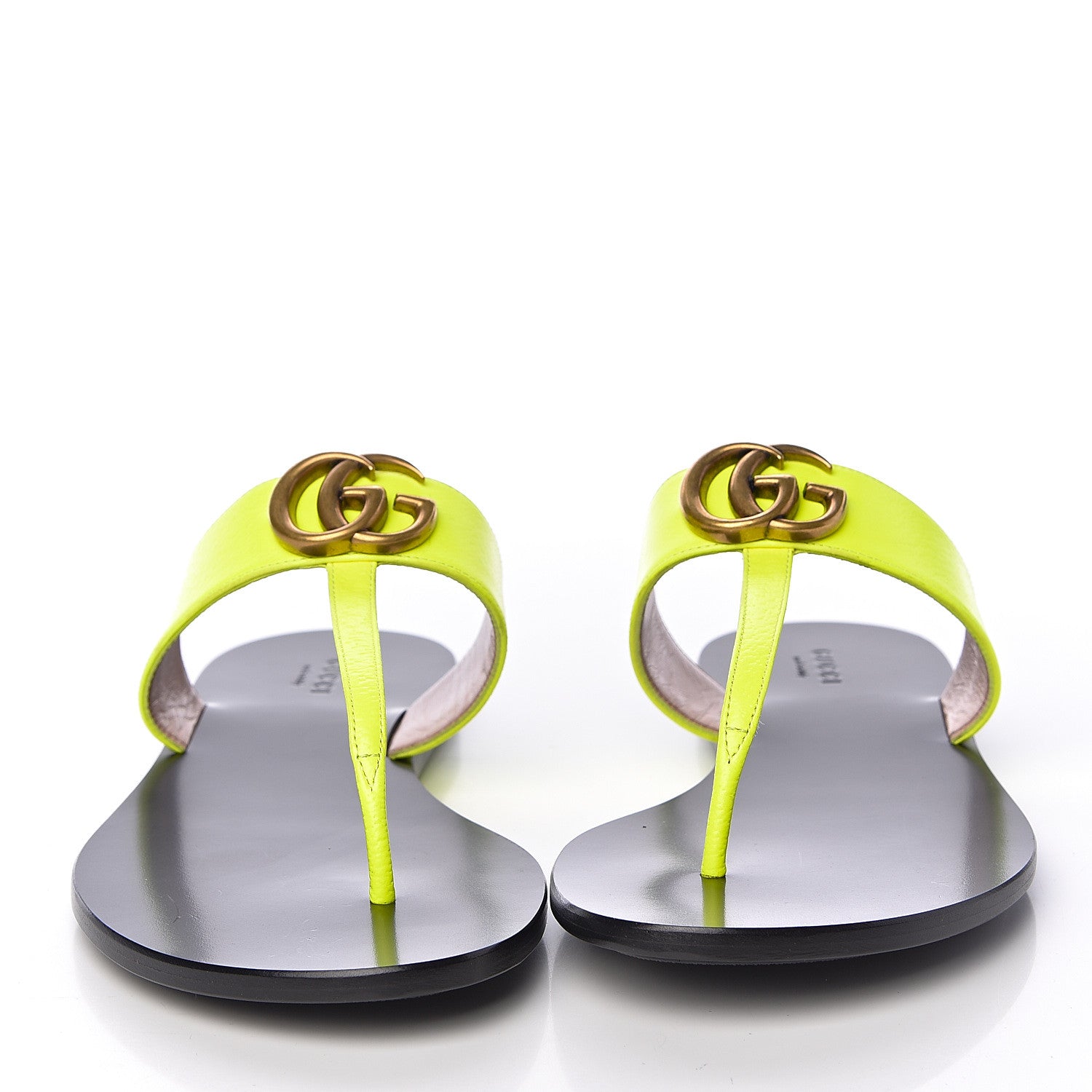 Gucci Calfskin GG Marmont Thong Sandals 40.5 Yellow Fluo 2 of 9