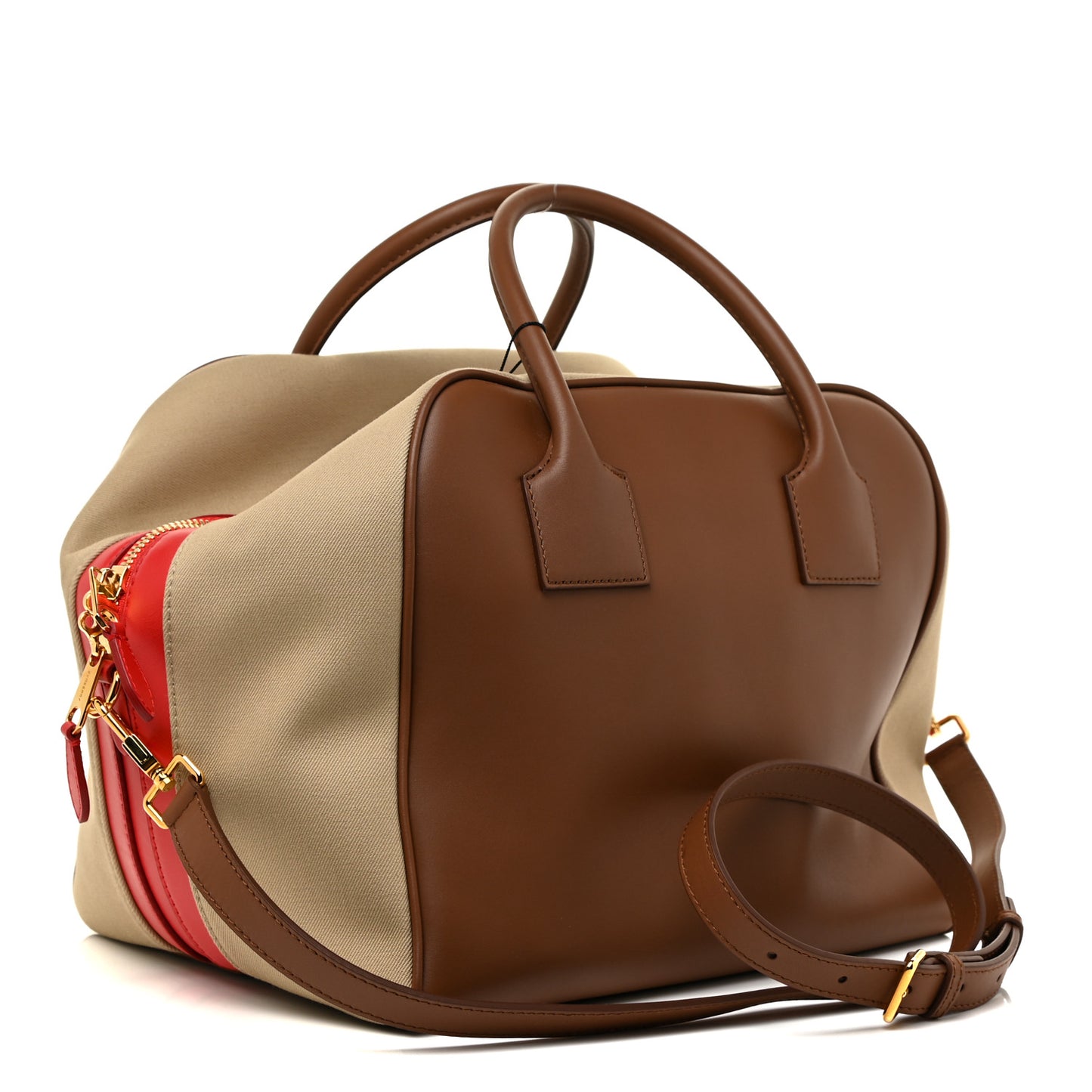 Calfskin Canvas Medium Cube Bowling Bag Malt Brown
