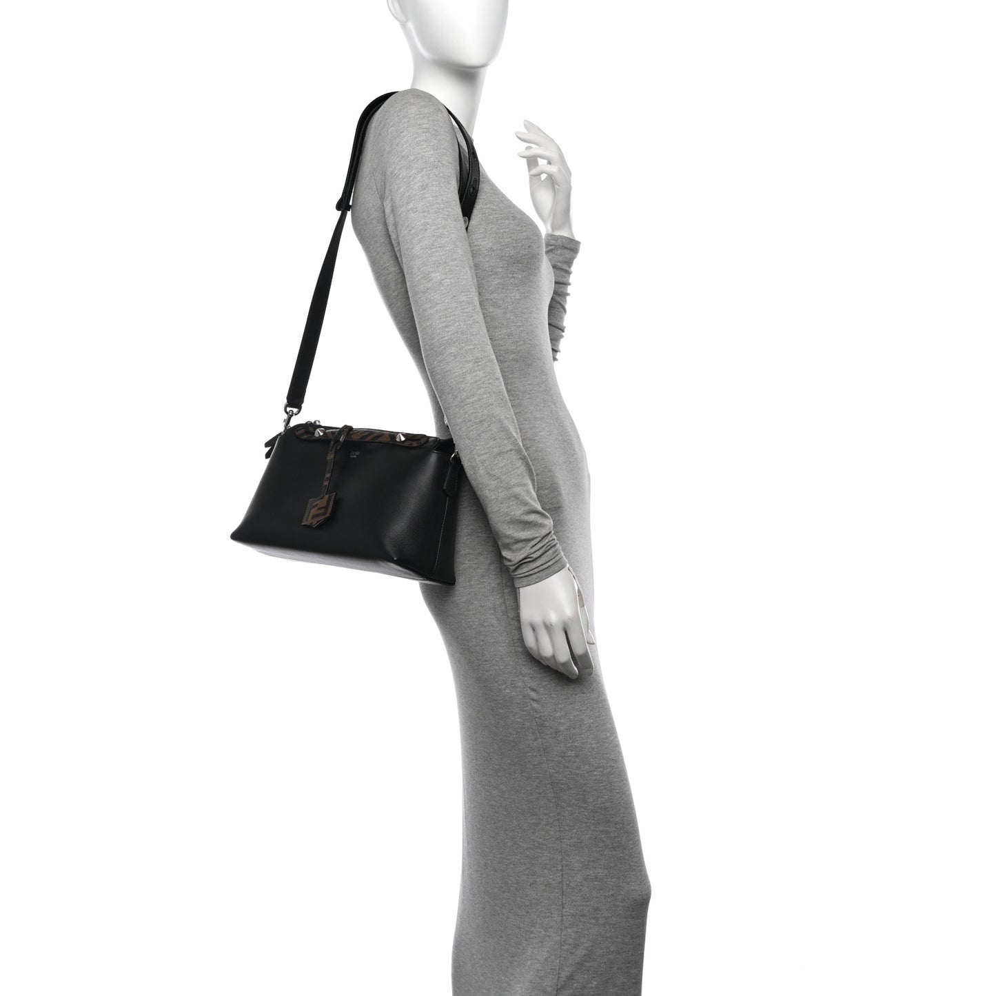 Vitello Dolce Bi-Color FF 1974 Embossed Medium By The Way Boston Bag Black Maya