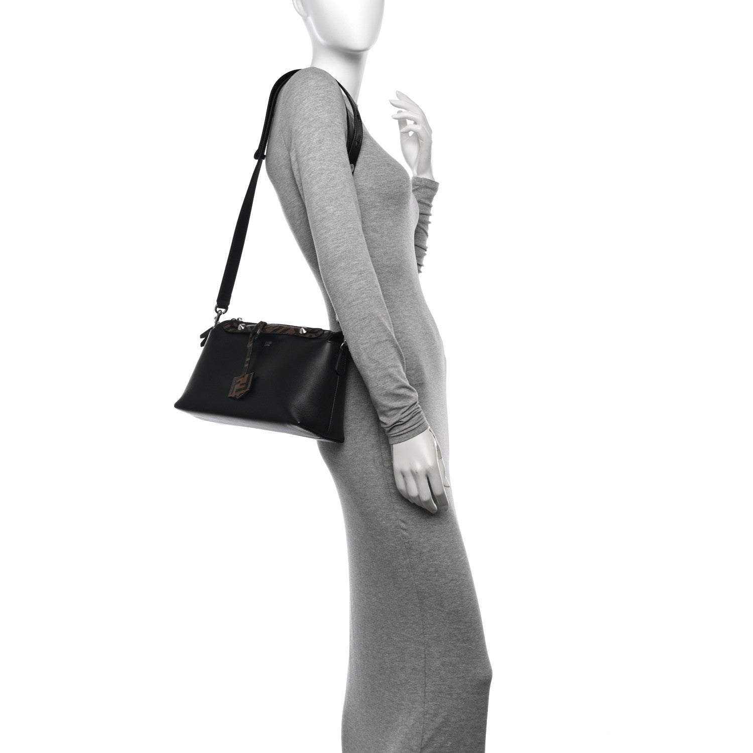 Fendi Vitello Dolce Bi-Color FF 1974 Embossed Medium By The Way Boston Bag Black Maya 2 of 11