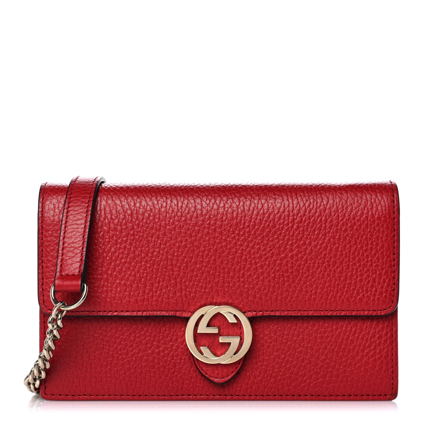 Dollar Calfskin Interlocking G Chain Wallet Red