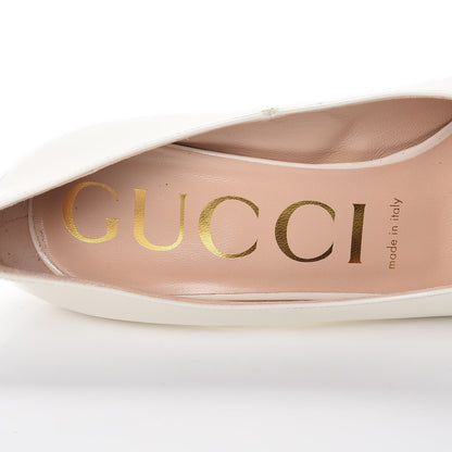Gucci Polished Calfskin Removable Pearly Bow Elaisa Platform High Heel Pumps 37.5 White Magnolia 7 of 9