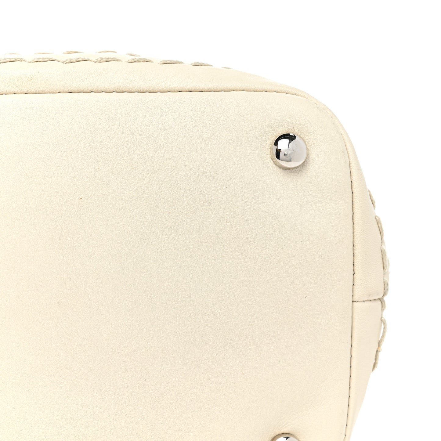 Calfskin Stitched Large Expandable Flap Bag White