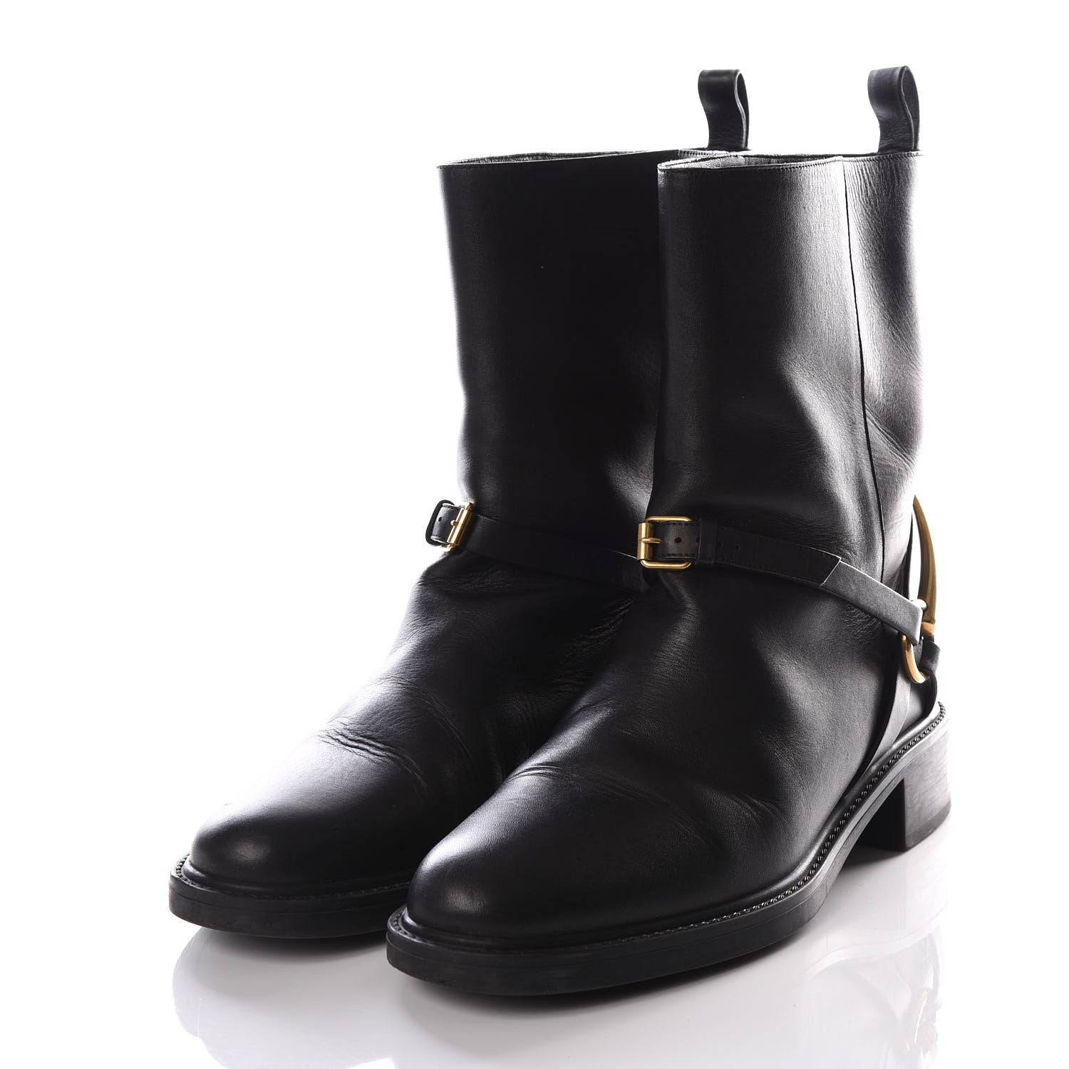 Gucci Calfskin Tess Horsebit Ankle Boots 37 Black 2 of 9