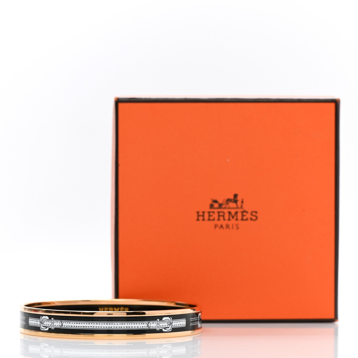 Hermes Enamel Printed Narrow Harnais Des Presidents Bracelet 70 Black White 6 of 6
