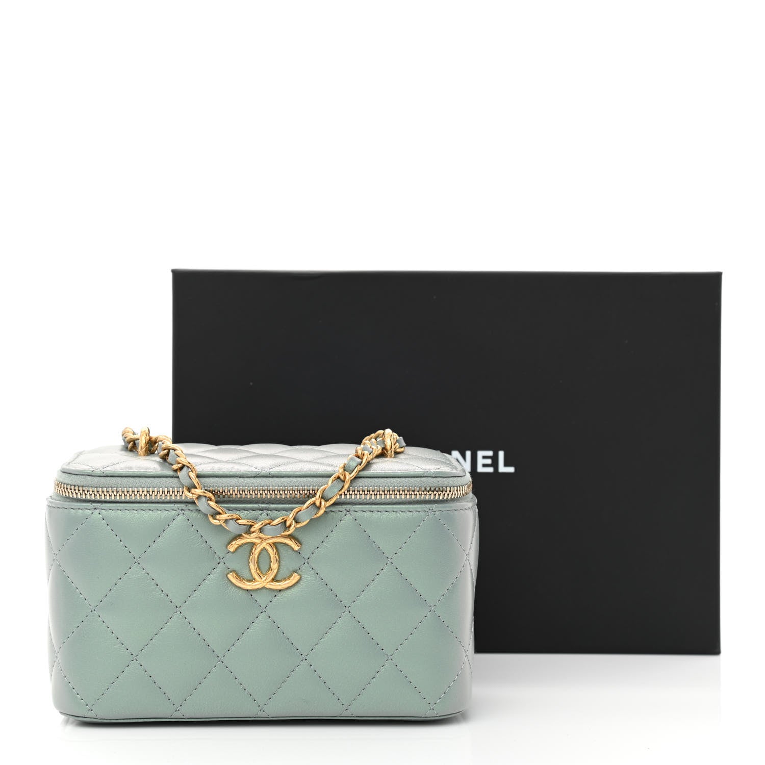 Chanel Metallic Lambskin Quilted Small CC Dynasty Vanity Case With Chain Grey 11 of 11