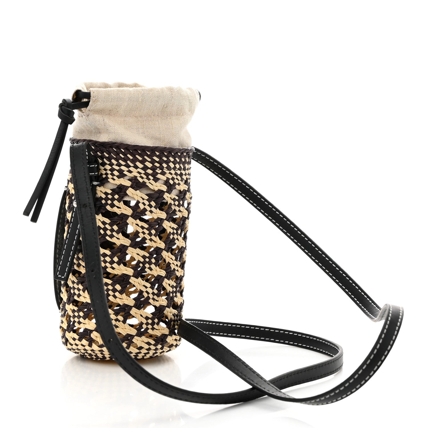Loewe Calfskin Raffia Paula's Ibiza Pocket Bucket Bag Natural Navy Blue 2 of 9