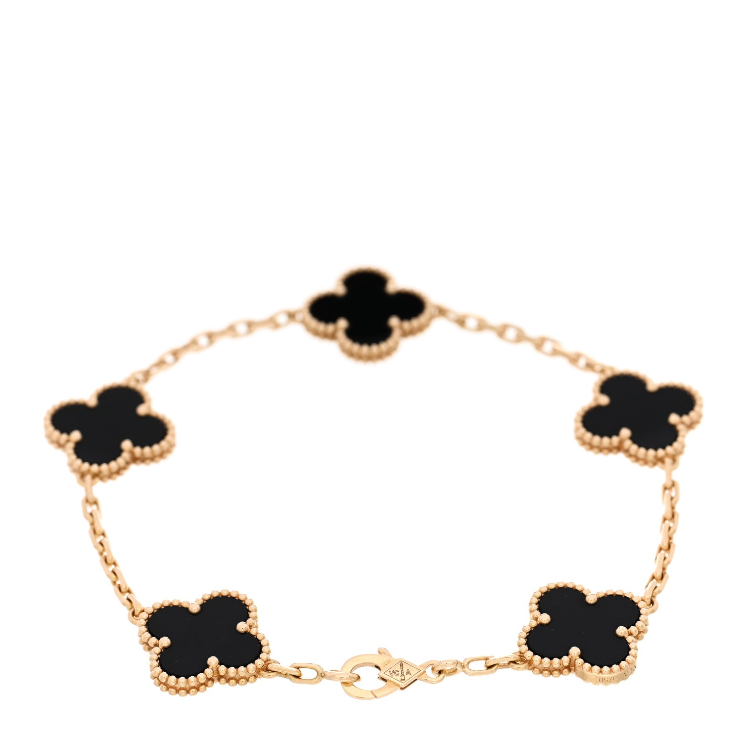 Van Cleef & Arpels 18K Yellow Gold Black Onyx 5 Motifs Vintage Alhambra Bracelet 2 of 5