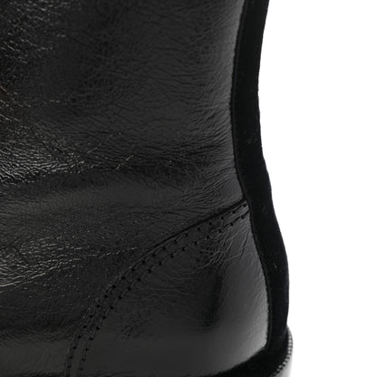 Chanel Shiny Calfskin Velvet Pearl Combat Short Boots 39 Black 9 of 12