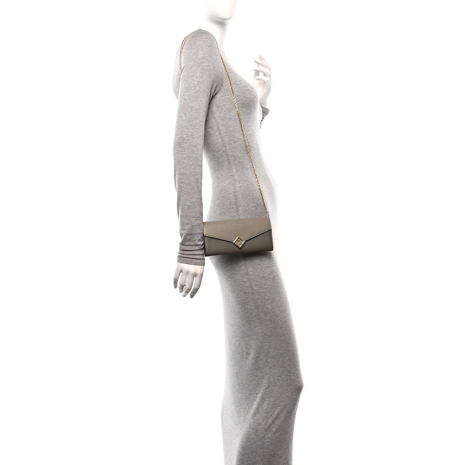 Fendi Vitello King Cruise FF Diamonds Continental Envelope Wallet On Chain Truffle Dove 2 of 11