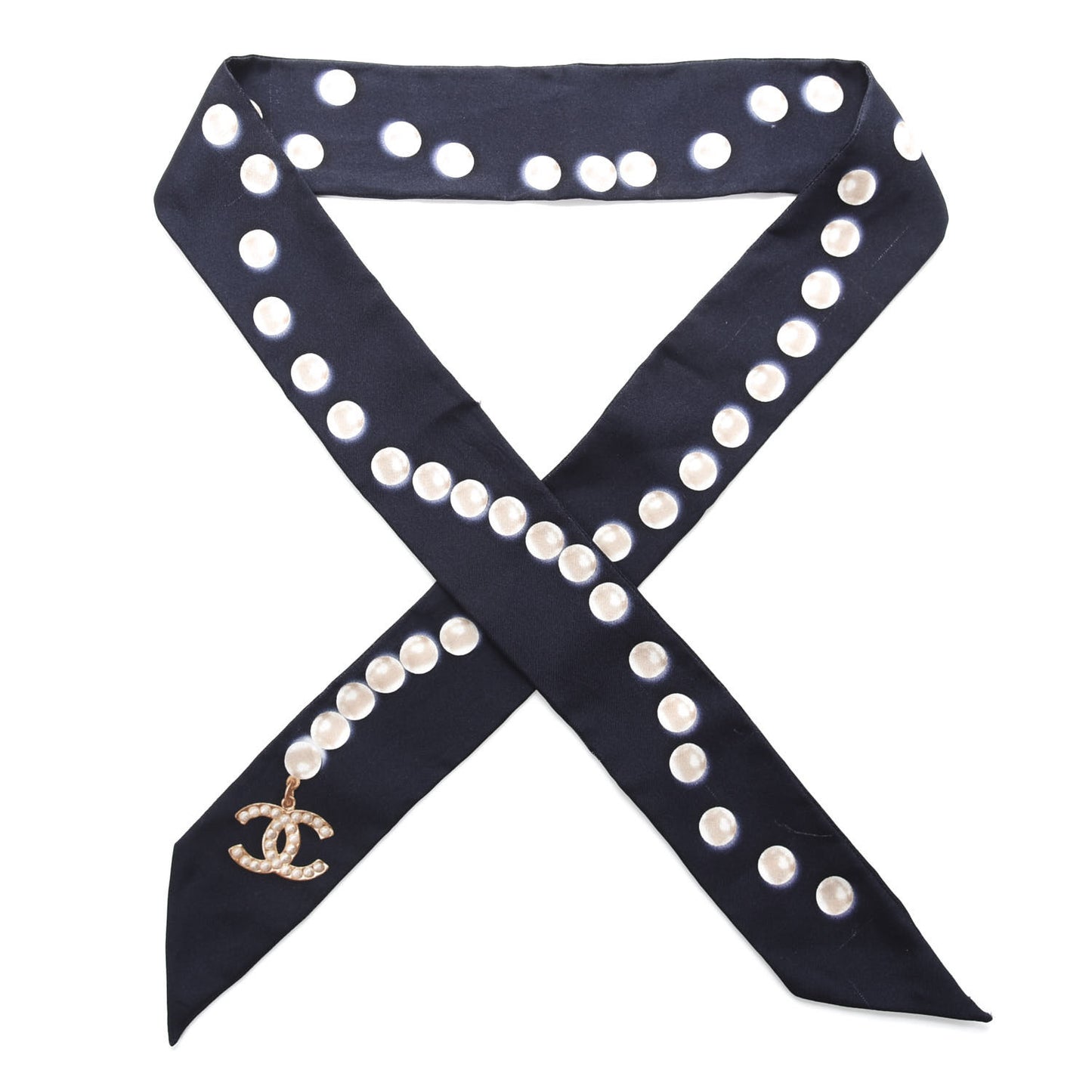Silk Pearl CC Slim Bandeau Scarf Navy