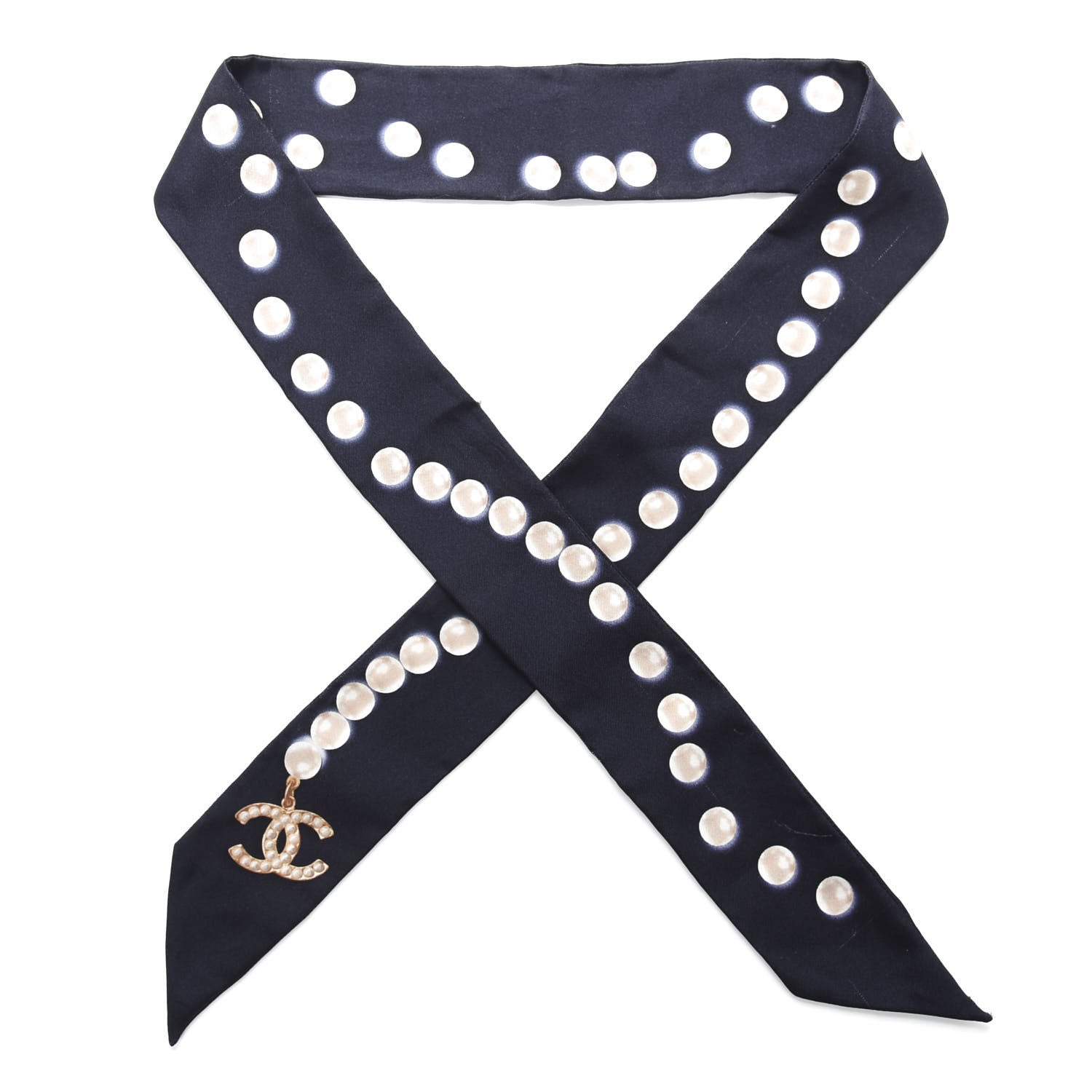 Chanel Silk Pearl CC Slim Bandeau Scarf Navy 1 of 6