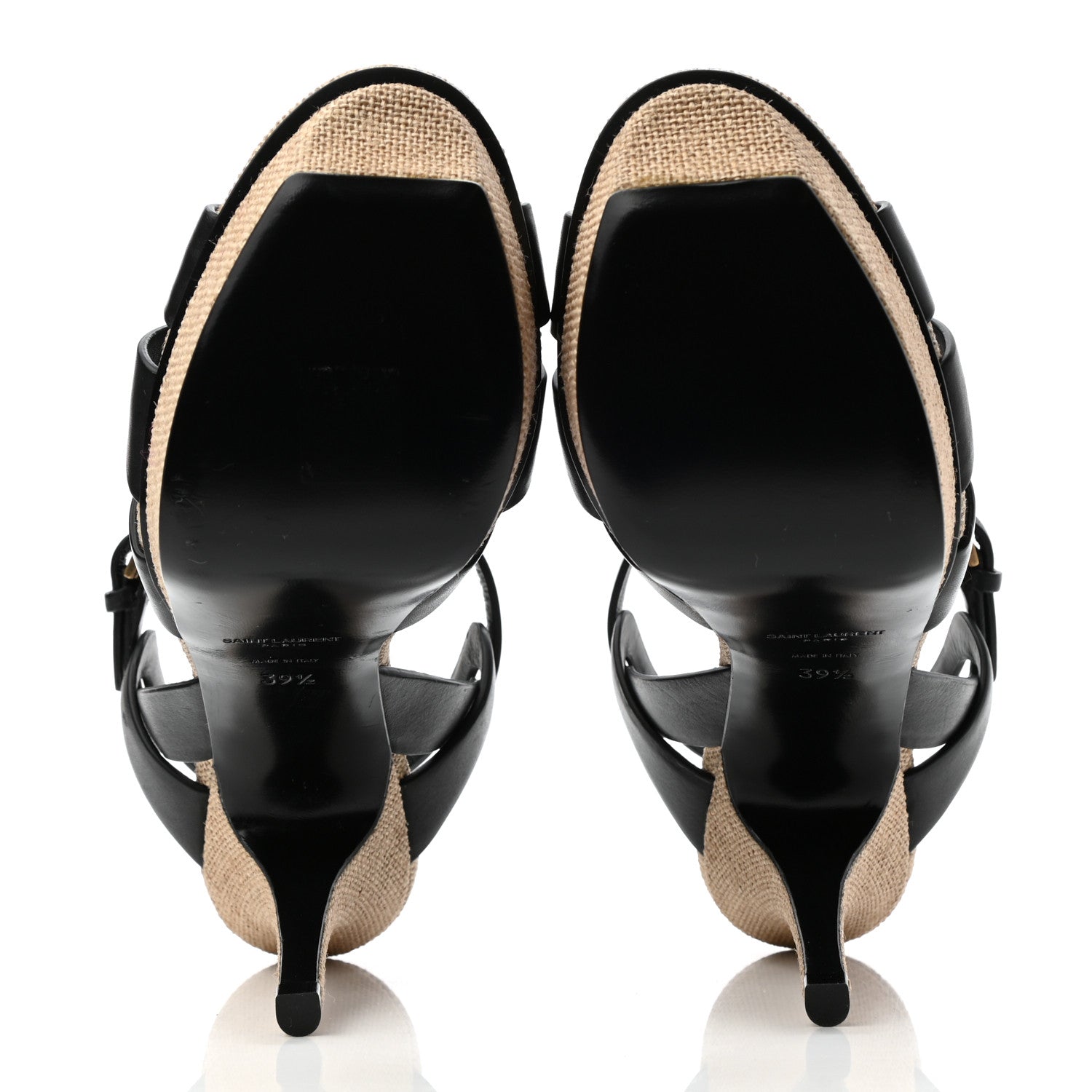 Saint Laurent Calfskin Canvas Tribute 75 Platform Sandals 39.5 Black 5 of 7