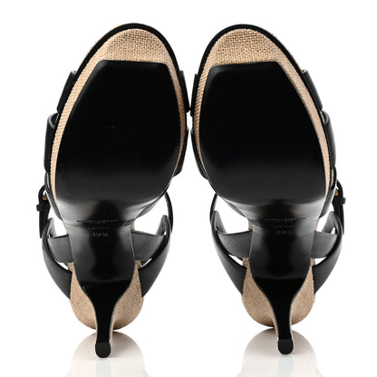 Saint Laurent Calfskin Canvas Tribute 75 Platform Sandals 39.5 Black 5 of 7