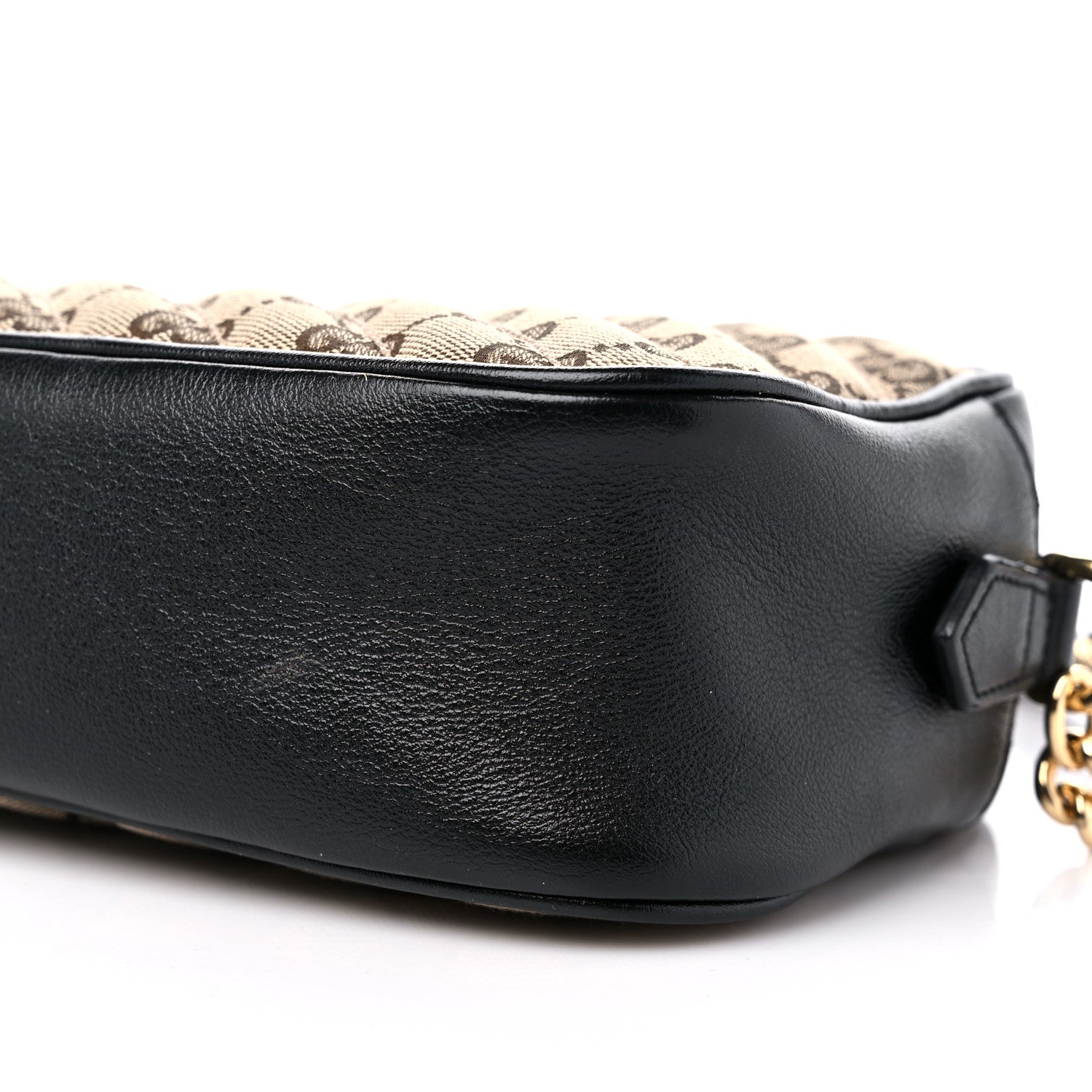 Gucci Monogram Matelasse Diagonal Small GG Marmont Chain Shoulder Bag Beige Black 9 of 11
