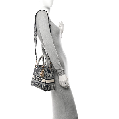 Christian Dior Toile de Jouy Embroidered Medium Lady D-Lite Navy 2 of 11