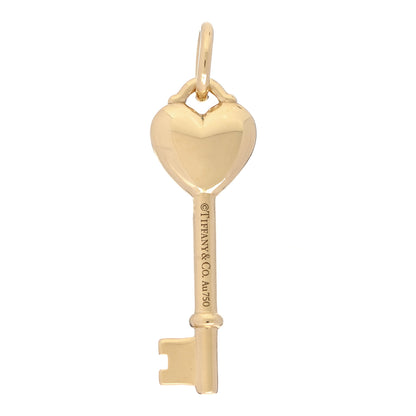 Tiffany 18K Yellow Gold Enamel Mini Heart Key Pendant Blue 3 of 5