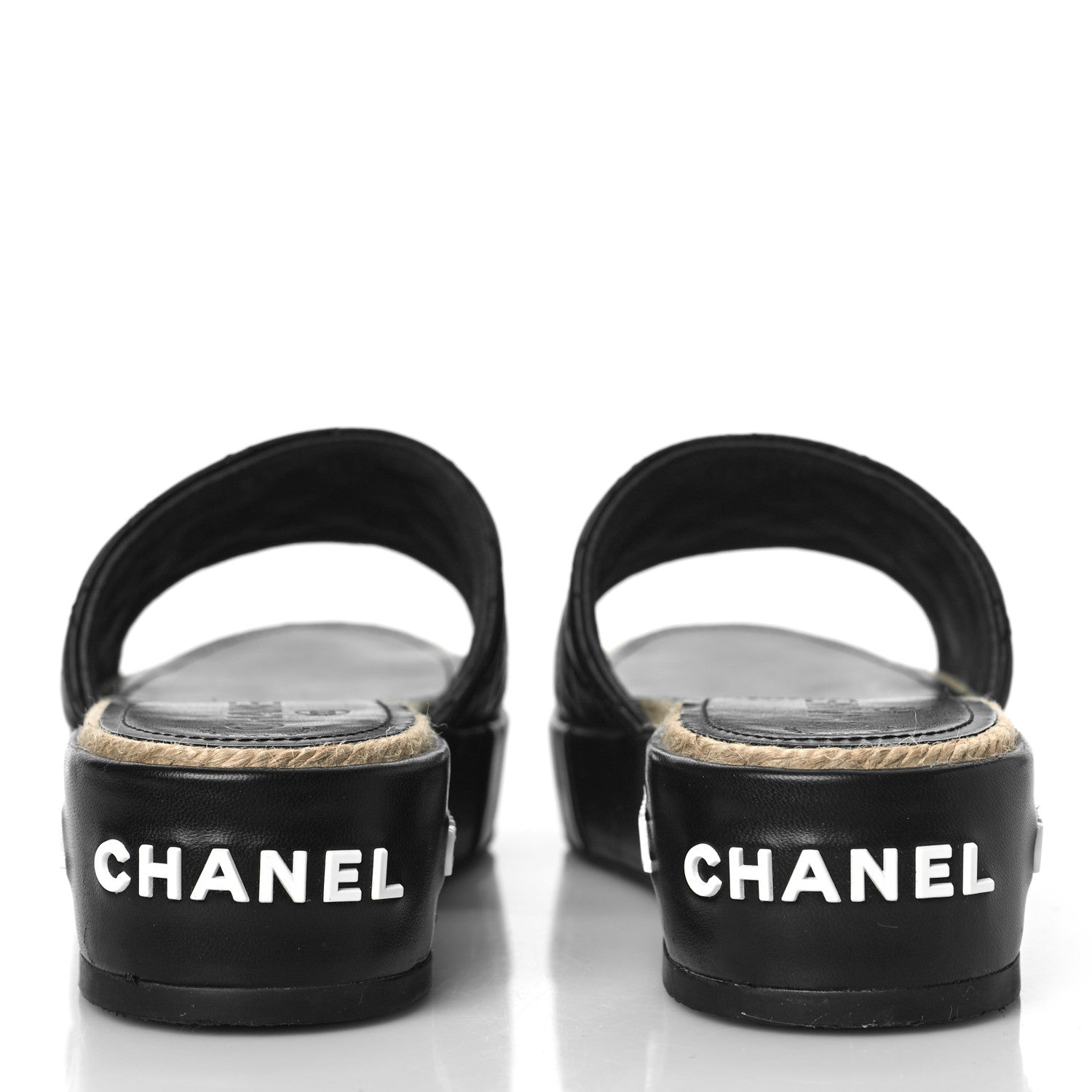 Chanel Lambskin Quilted CC Espadrille Slip On Sandals 35 Black 5 of 10