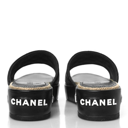 Chanel Lambskin Quilted CC Espadrille Slip On Sandals 35 Black 5 of 10