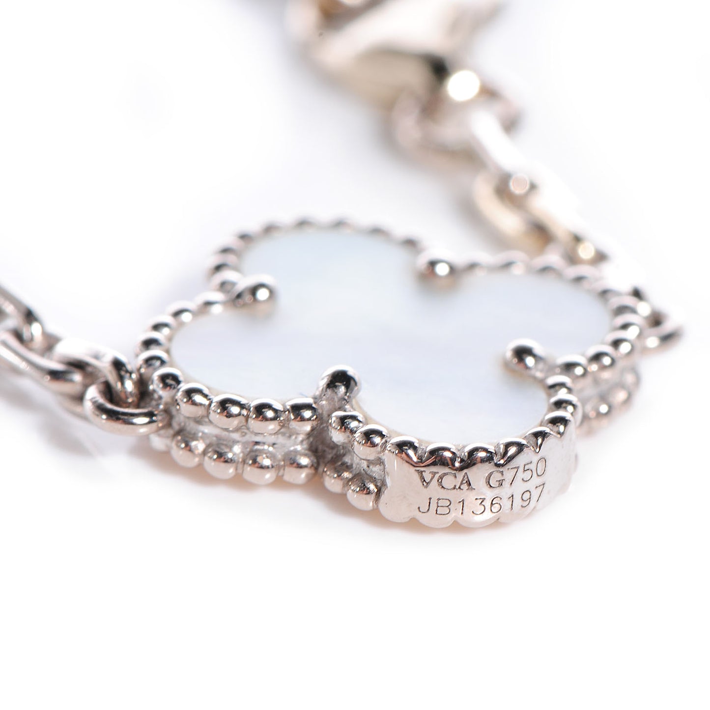 18K White Gold Mother of Pearl 10 Motifs Vintage Alhambra Necklace