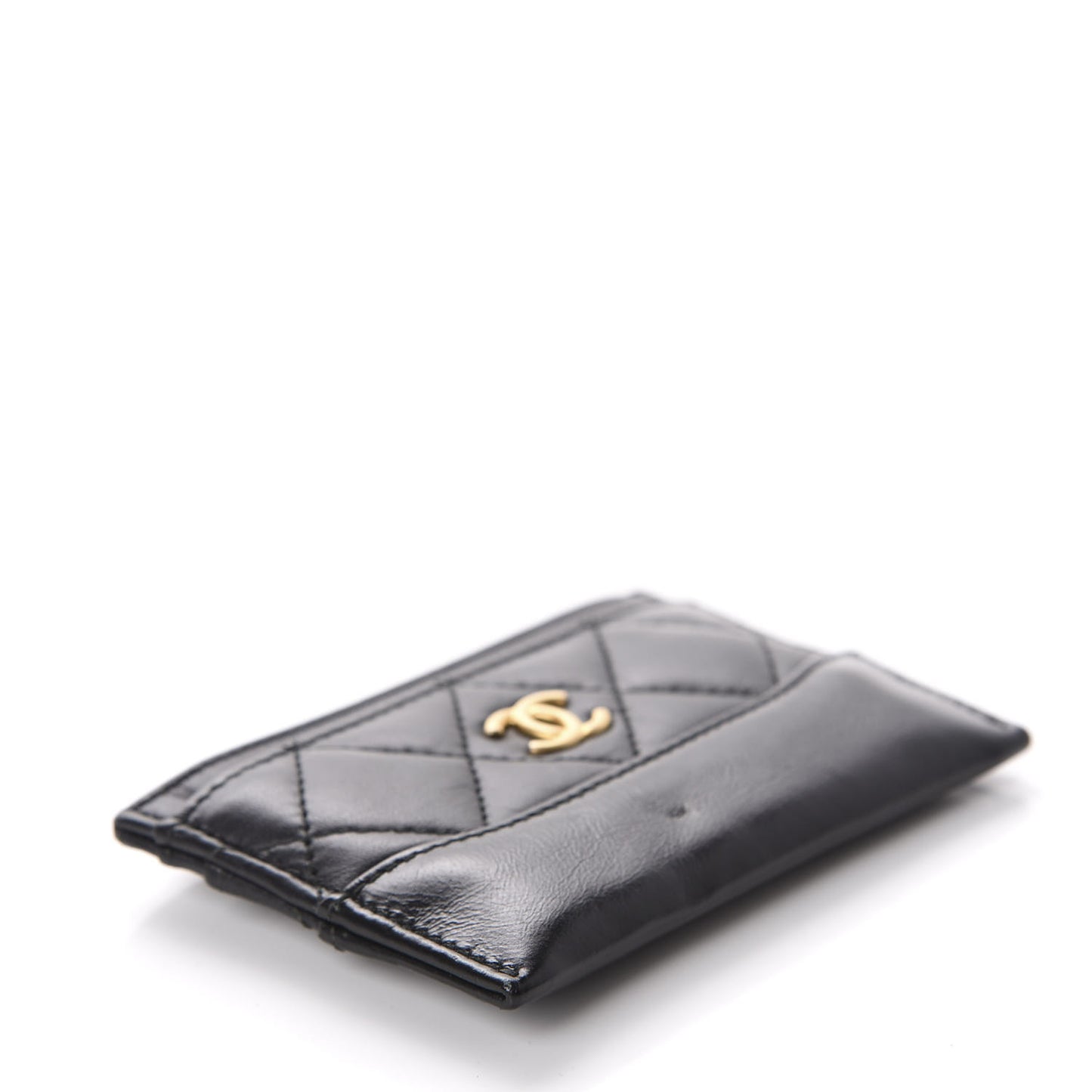 Aged Calfskin Quilted Gabrielle Card Holder Black