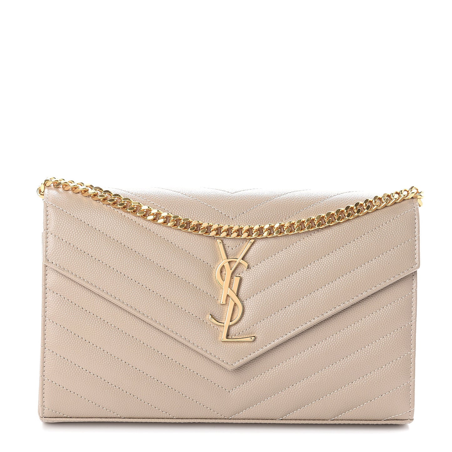 Grain De Poudre Matelasse Monogram Chain Wallet Sea Salt