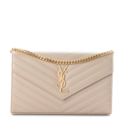 Saint Laurent Grain De Poudre Matelasse Monogram Chain Wallet Sea Salt 1 of 8