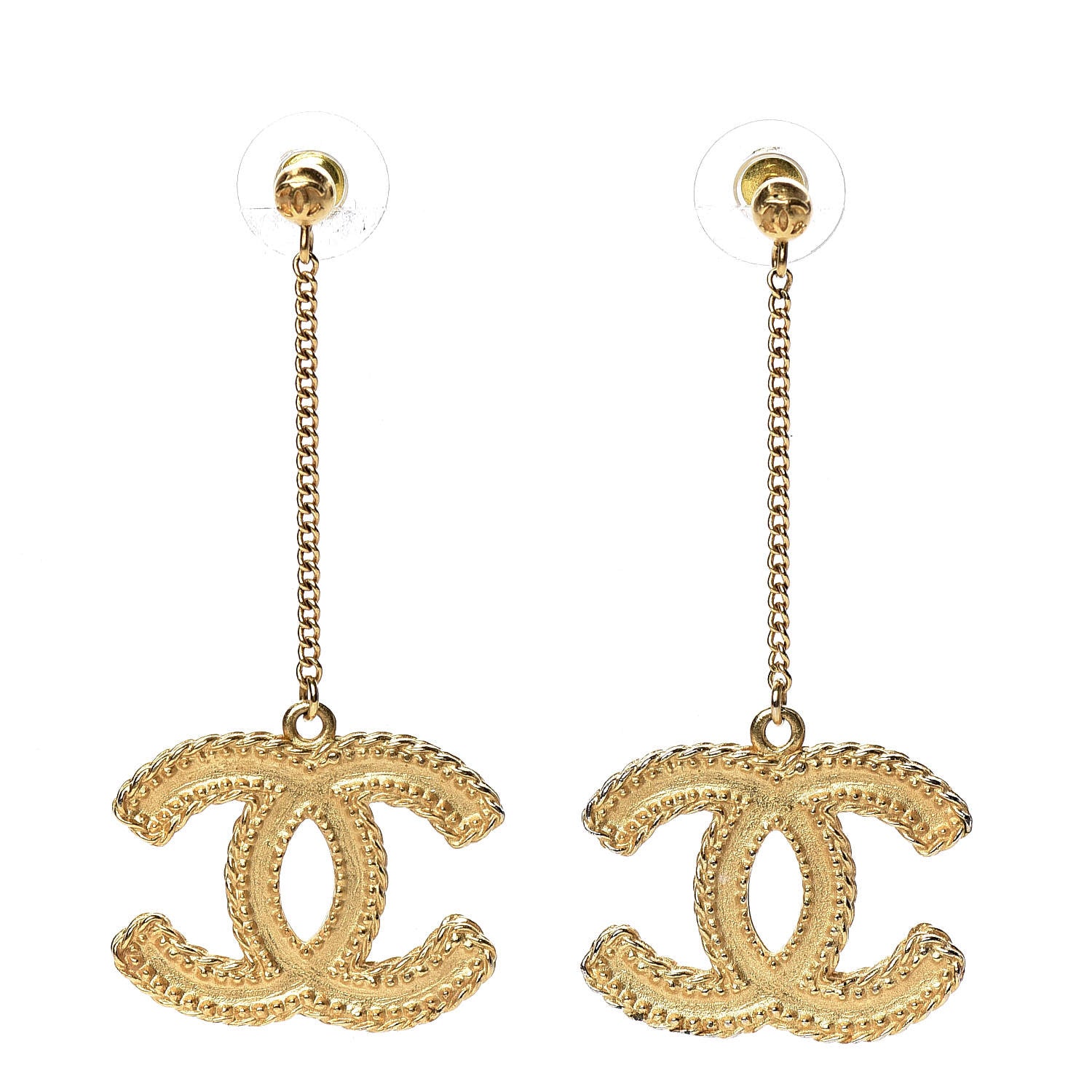 Chanel CC Drop Earrings Matte Gold 1 of 4