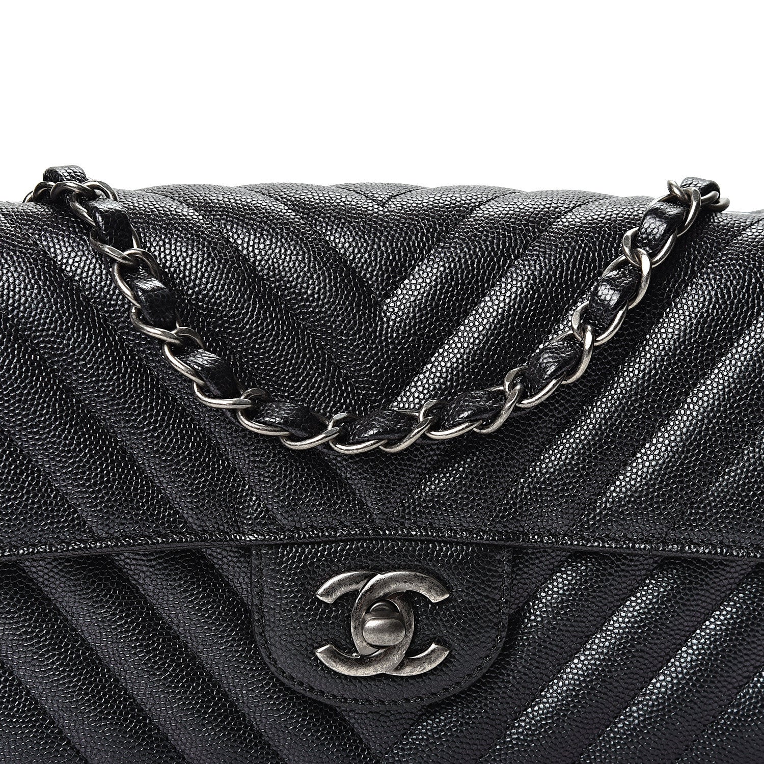 Chanel Iridescent Caviar Chevron Quilted Mini Rectangular Flap Black 7 of 10
