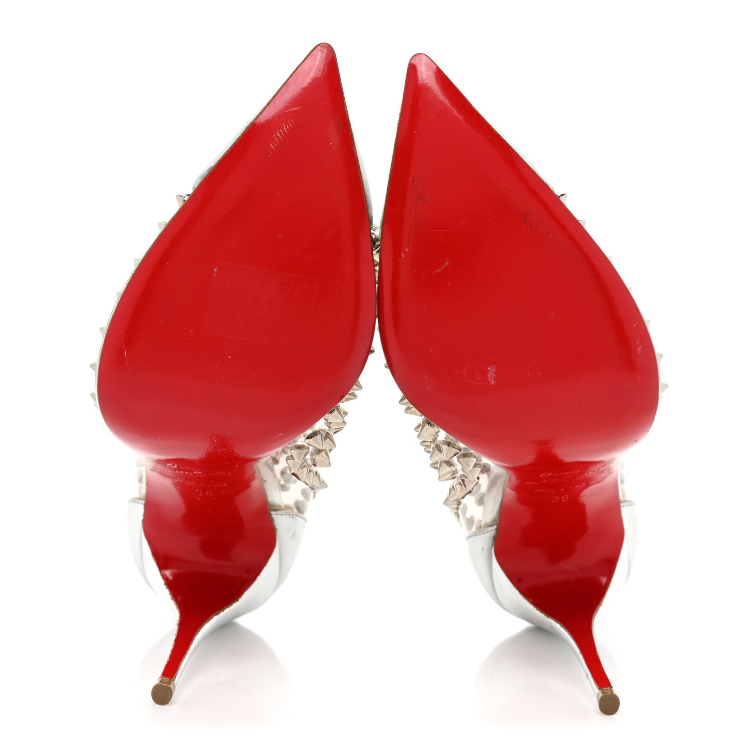 Christian Louboutin PVC Metallic Gloss Spike Me 100 Pumps 38 Silver 6 of 15