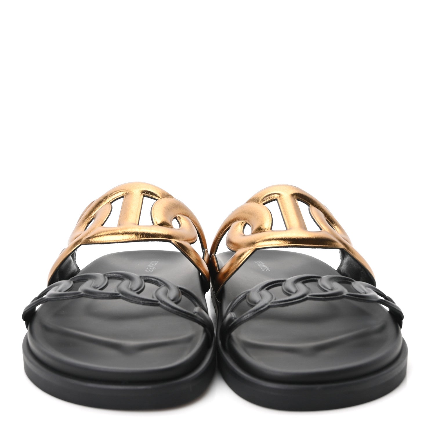 Hermes Metallic Nappa Extra Sandals 37 Black Gold 3 of 10