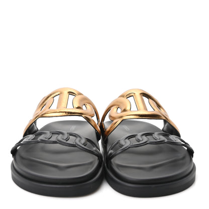 Hermes Metallic Nappa Extra Sandals 37 Black Gold 3 of 10