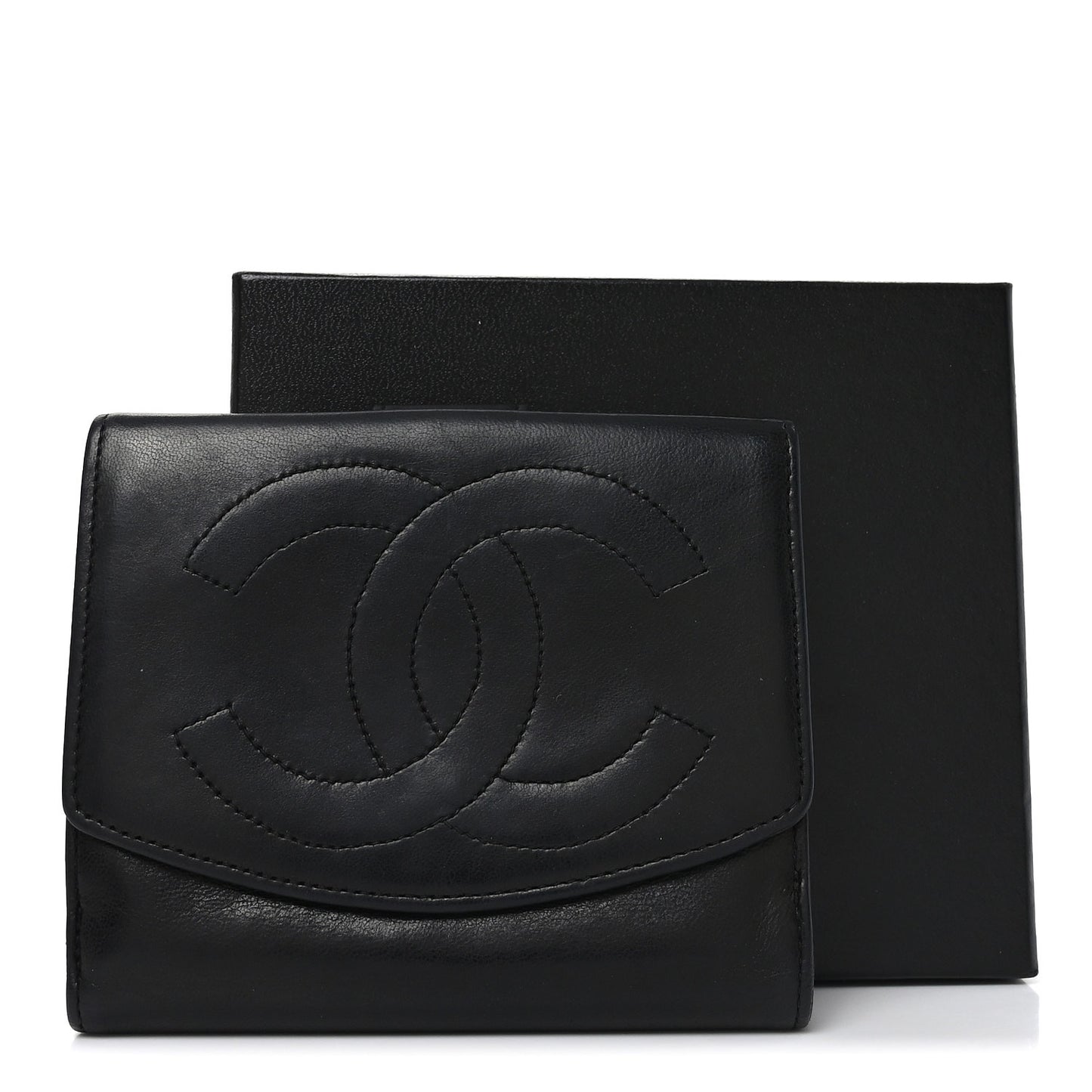 Lambskin Timeless CC Compact French Wallet Black