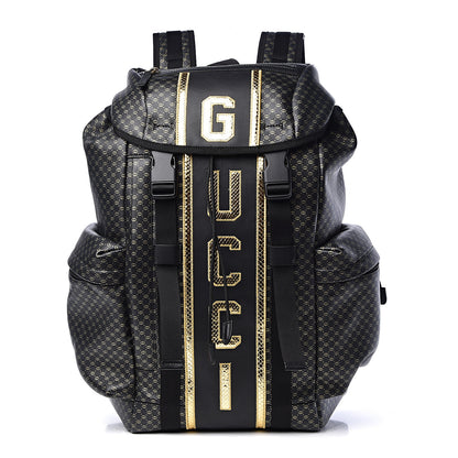 Gucci X DAPPER DAN Calfskin Laminated Ayers GG Micro Monogram Double Buckle Backpack Black Gold 1 of 11