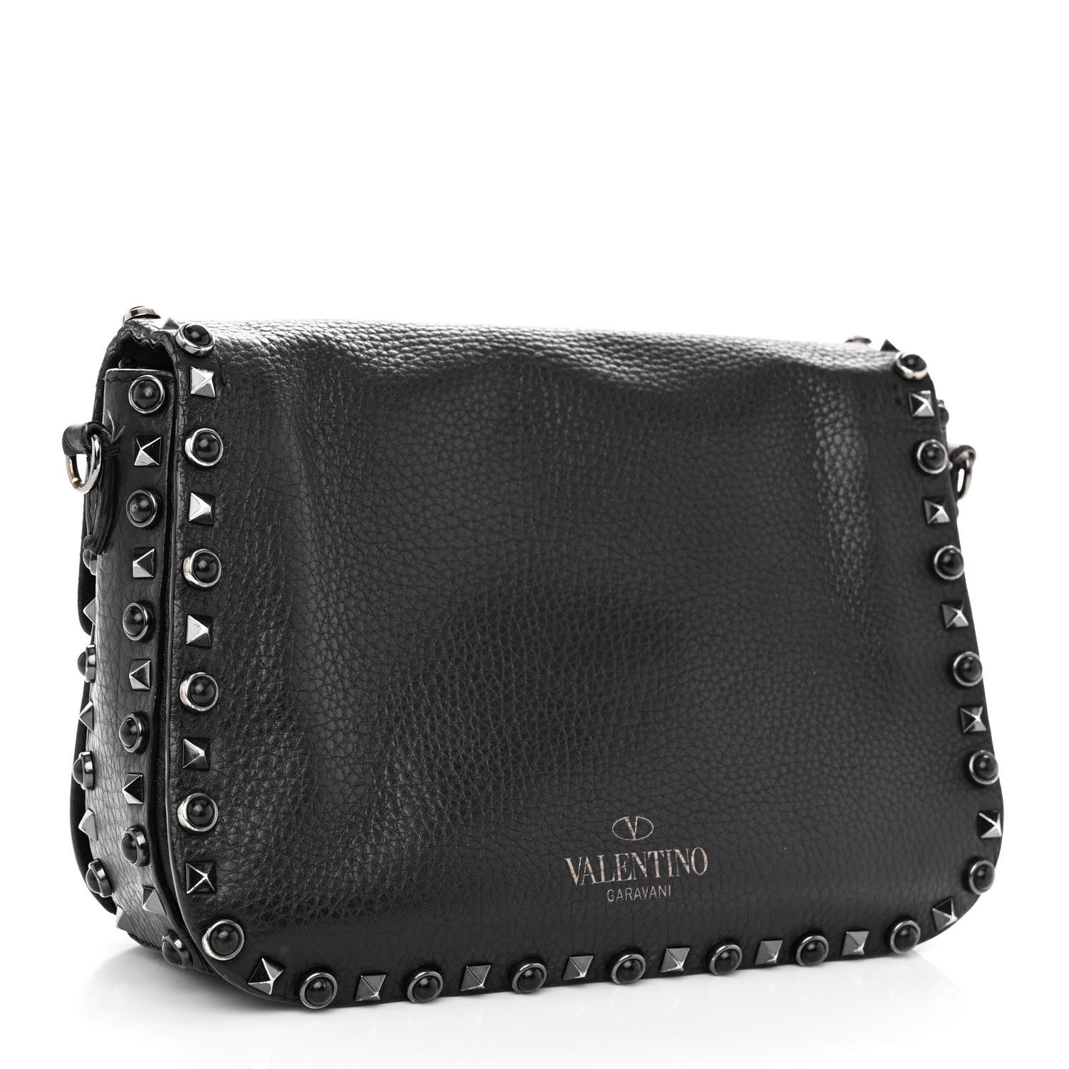 Valentino Garavani Pebbled Calfskin Onyx Medium Rockstud Rolling Flap Saddle Bag Black 3 of 14