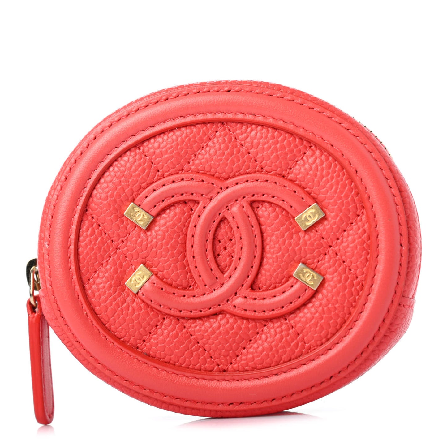 Caviar Quilted Filigree Zip Around Classic Coin Purse Red