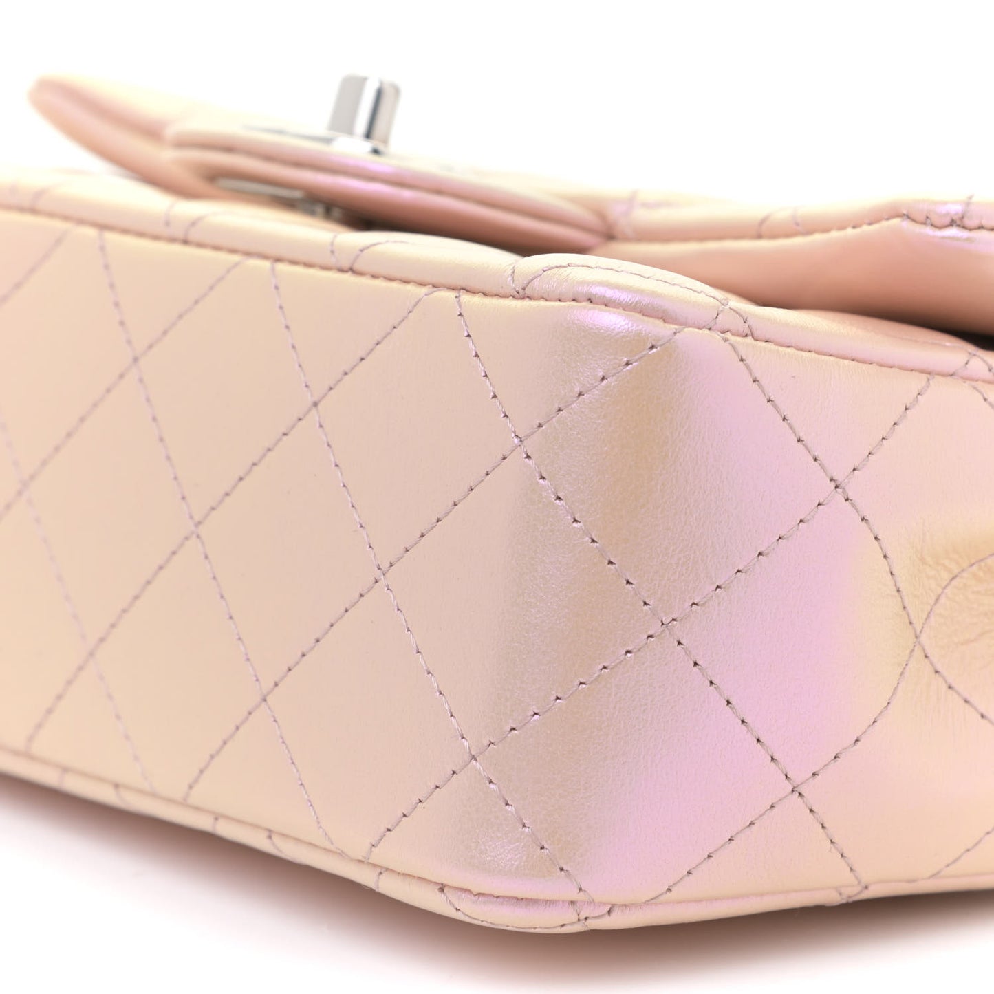 Iridescent Calfskin Quilted Mini Rectangular Flap Pink