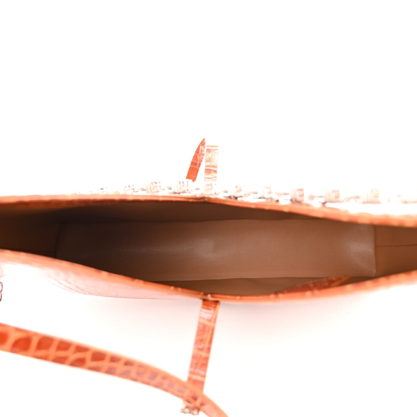 Calfskin Crocodile Embossed Small Cut Out Shoulder Bag Tan