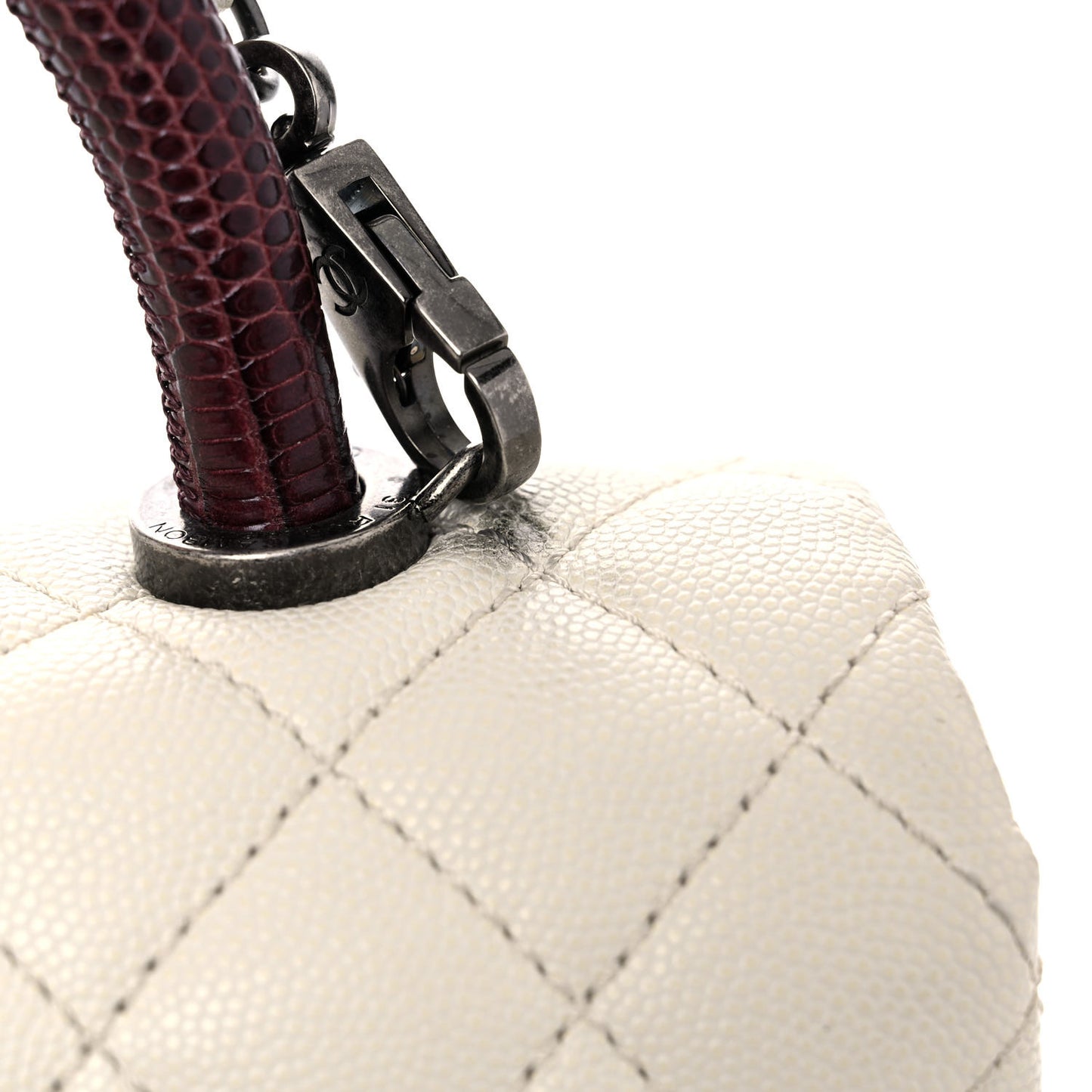 Caviar Lizard Quilted Small Coco Handle Flap Ivory