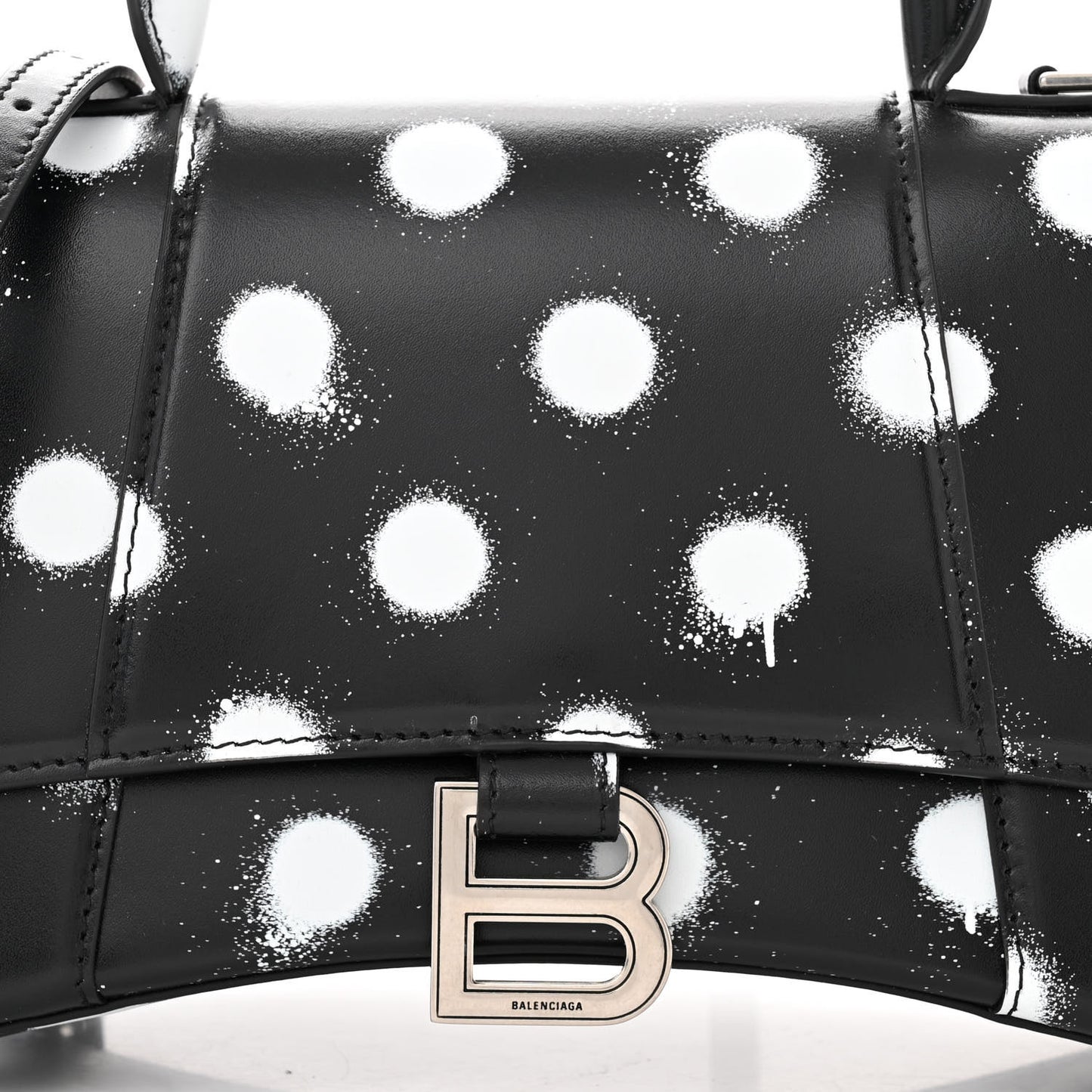 Smooth Calfskin Spray Polka Dot Small Hourglass Top Handle Bag Black White