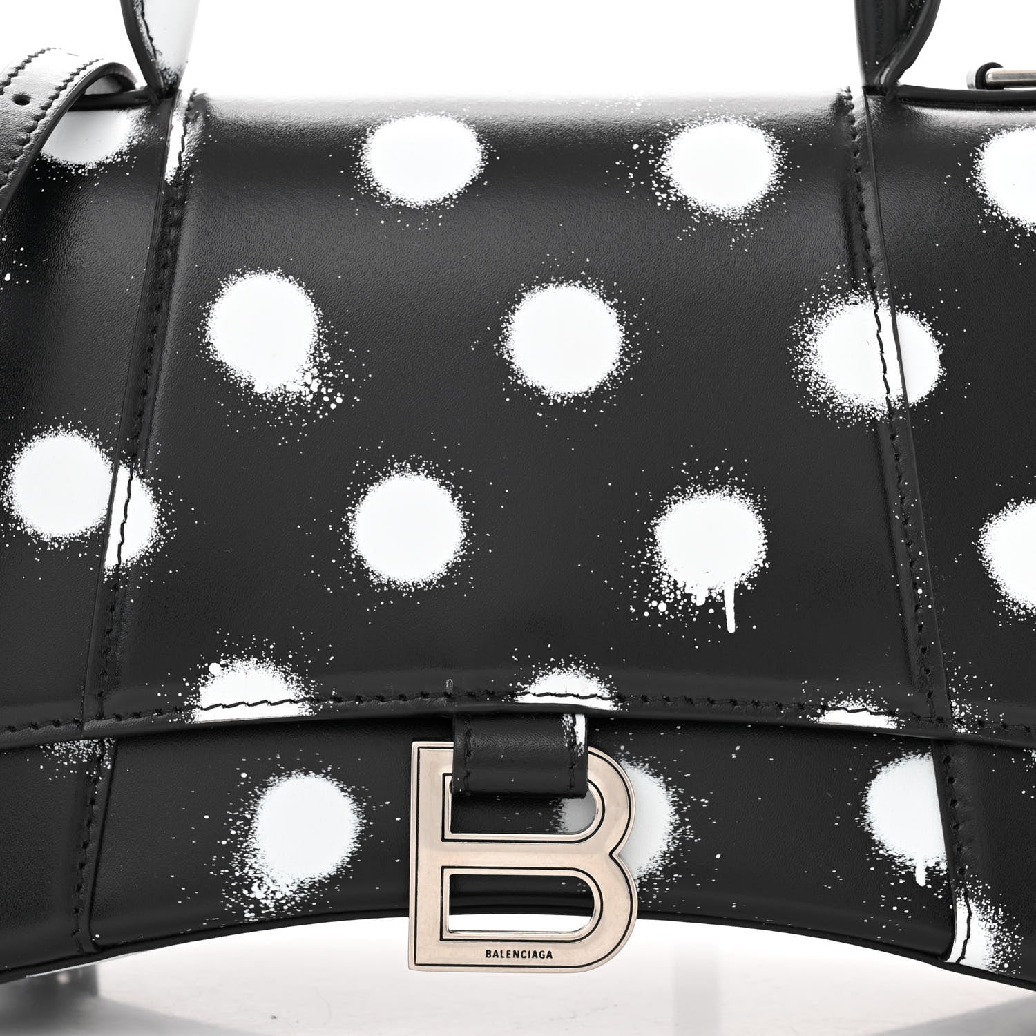 Balenciaga Smooth Calfskin Spray Polka Dot Small Hourglass Top Handle Bag Black White 8 of 10