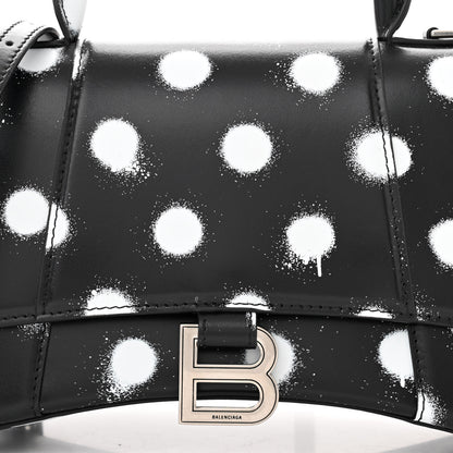 Balenciaga Smooth Calfskin Spray Polka Dot Small Hourglass Top Handle Bag Black White 8 of 10