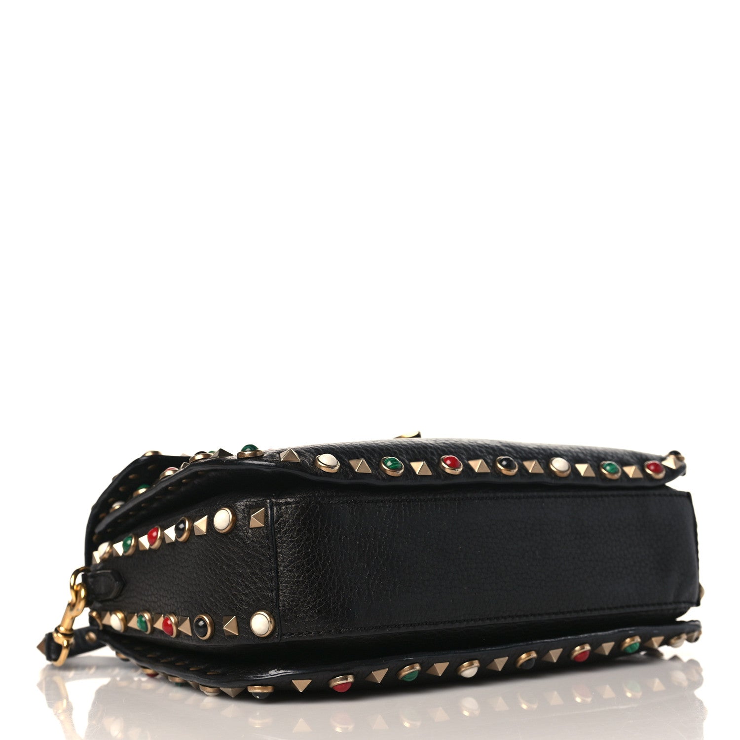 Valentino Garavani Pebbled Calfskin Medium Rockstud Rolling Flap Saddle Bag Black 4 of 9