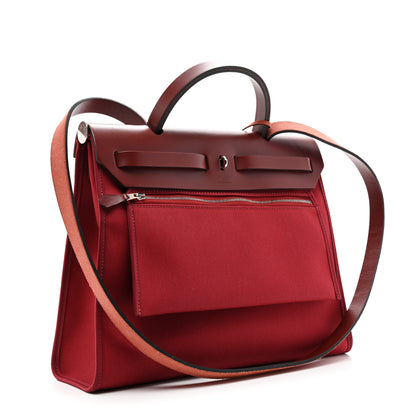 Hermes Vache Hunter Toile Herbag Zip 31 PM Rouge Grenat Rouge H 4 of 14