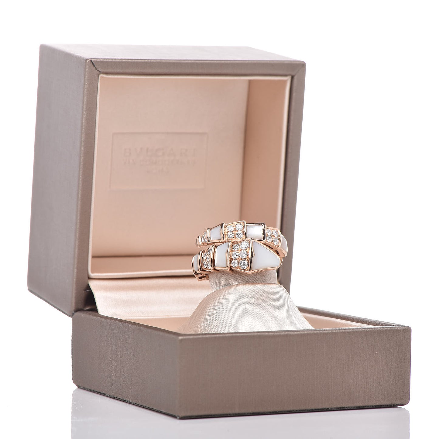 18K Rose Gold Diamond Mother of Pearl Serpenti Ring M 50 5.25