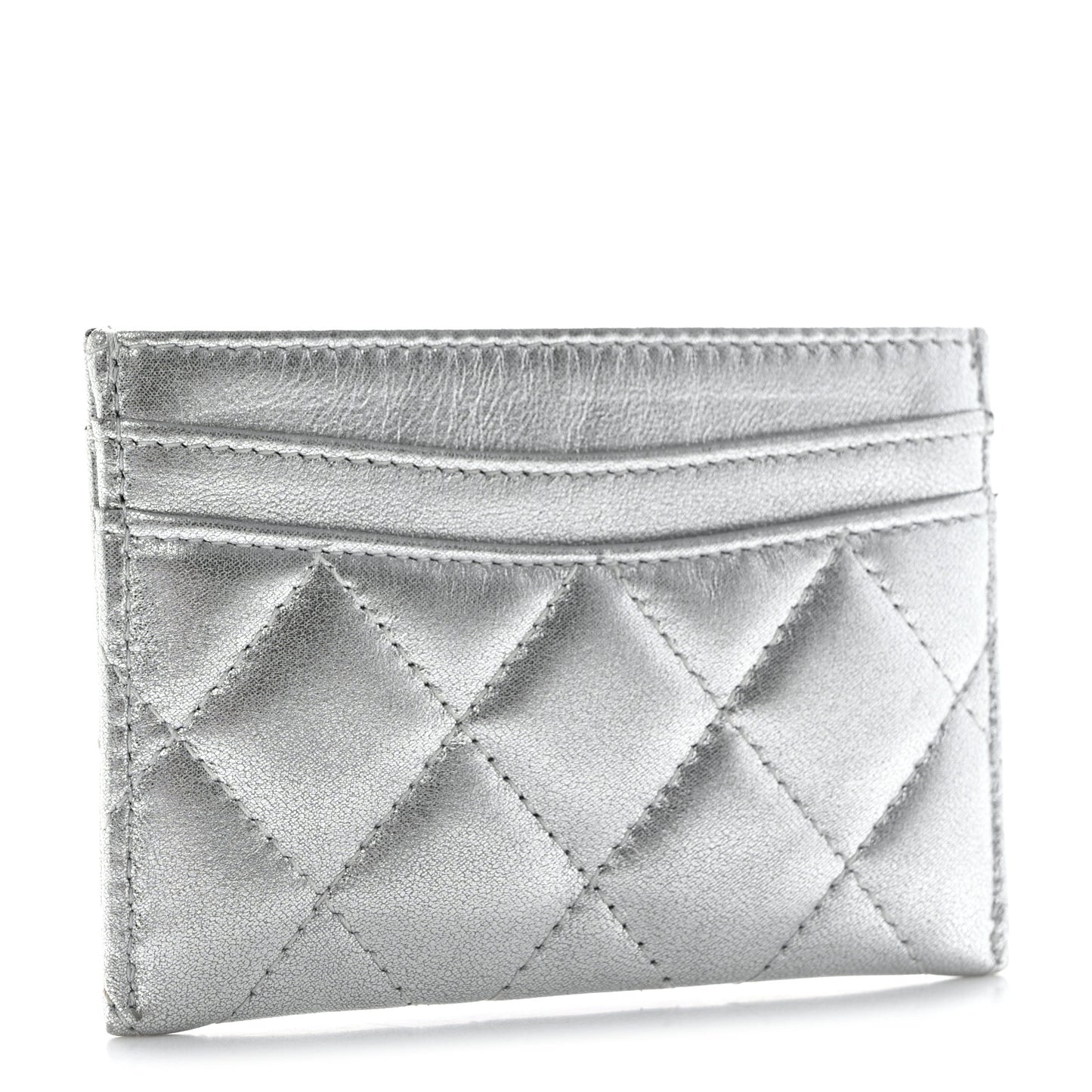 Metallic Lambskin Quilted CC Card Holder Silver