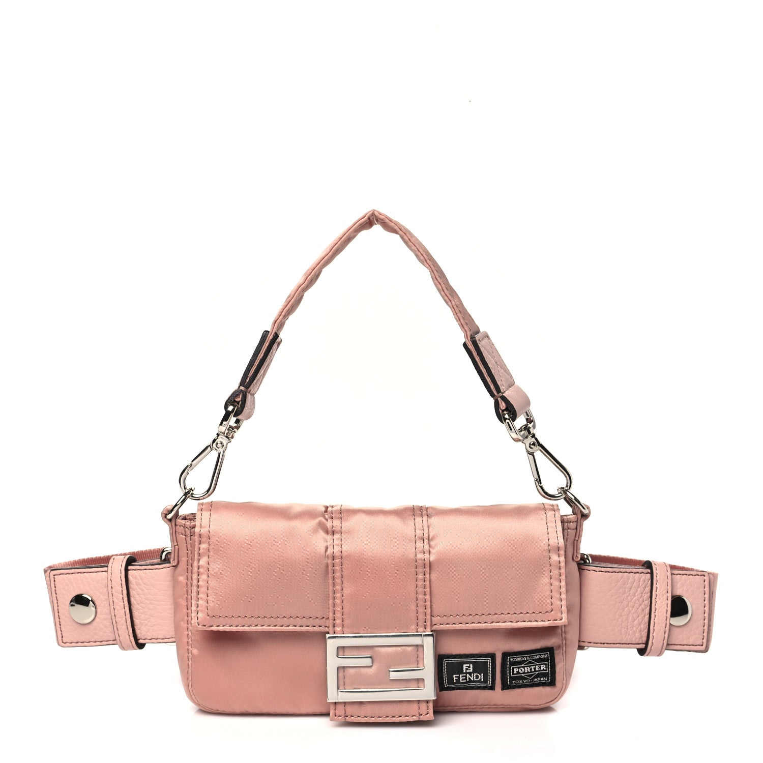 Fendi X PORTER Nylon Cuoio Roma Mini Phone Baguette Belt Bag Baby Pink 1 of 10