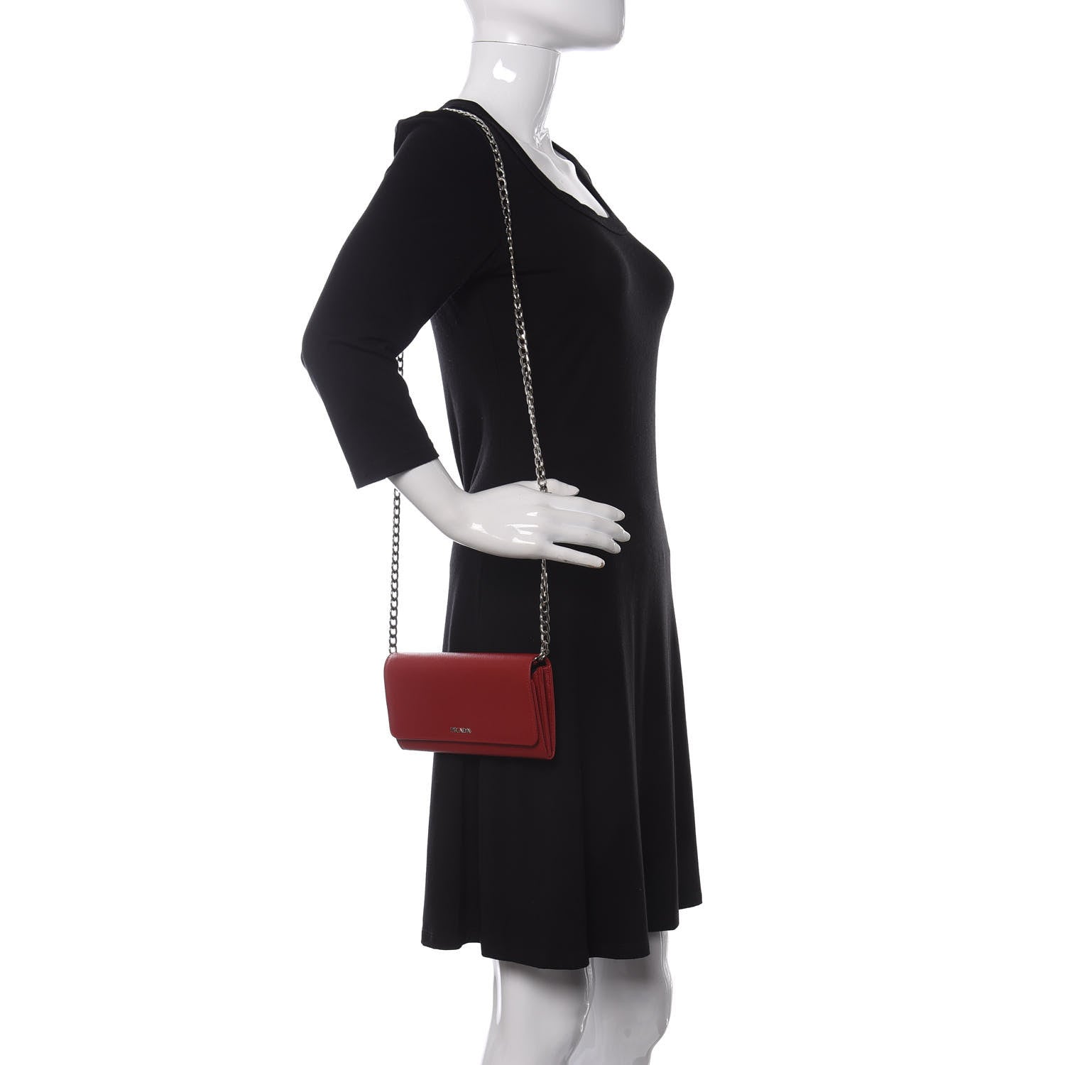 Prada Saffiano Bi-Color Wallet on Chain Fuoco Black 2 of 11