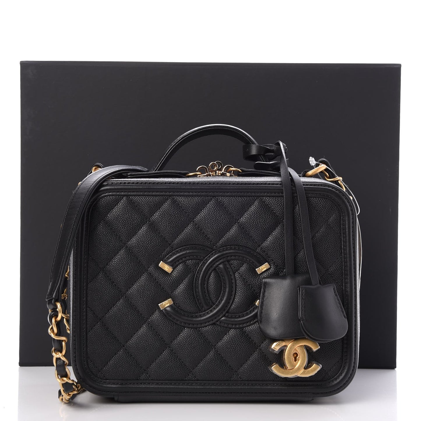 Caviar Quilted Medium CC Filigree Vanity Case Black