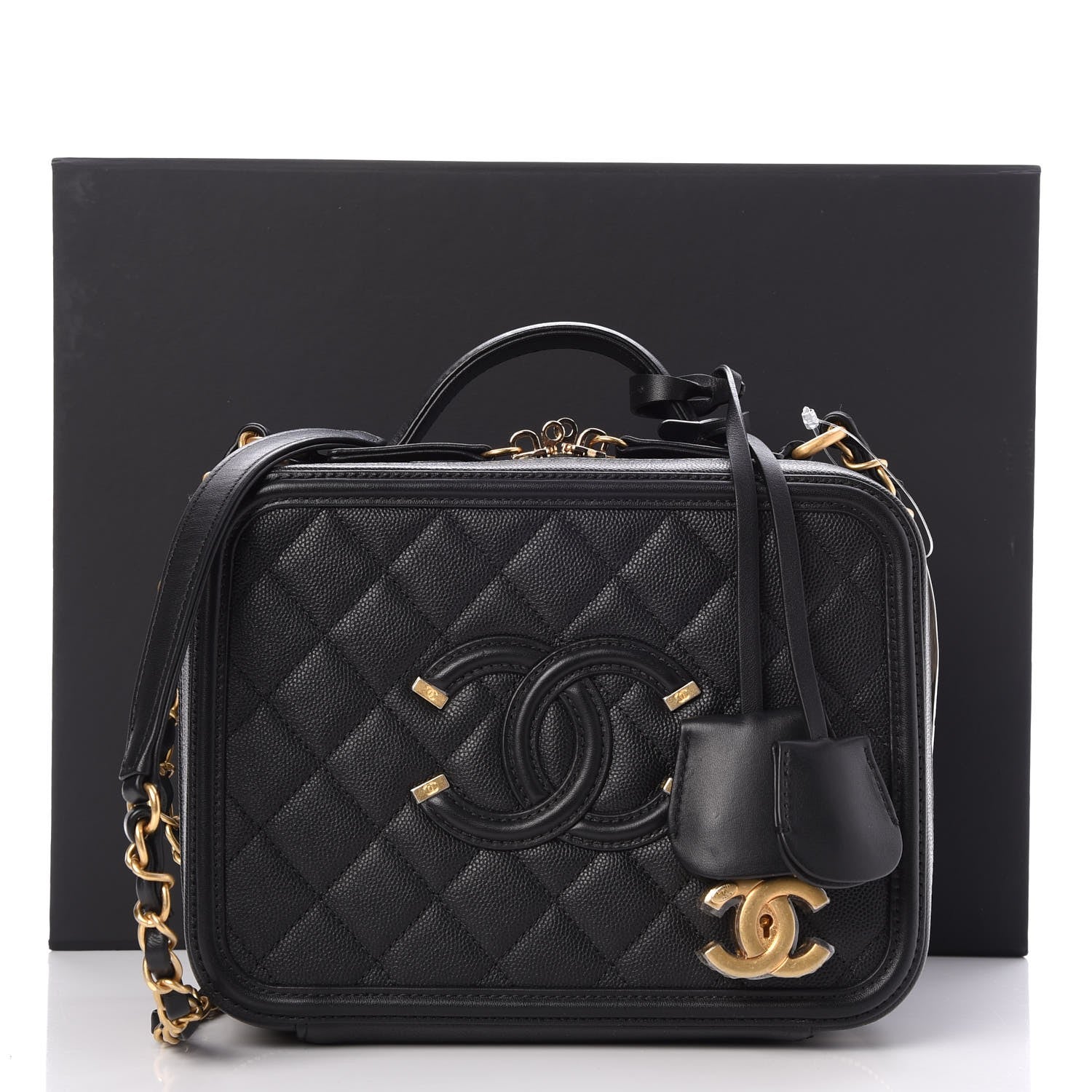 Chanel Caviar Quilted Medium CC Filigree Vanity Case Black 9 of 9